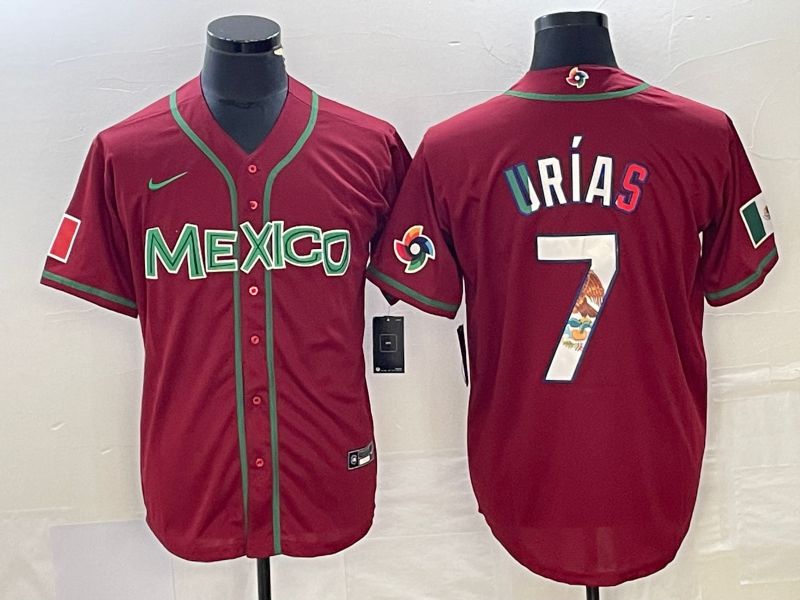 Men 2023 World Cub Mexico #7 Urias Red camo Nike MLB Jersey14